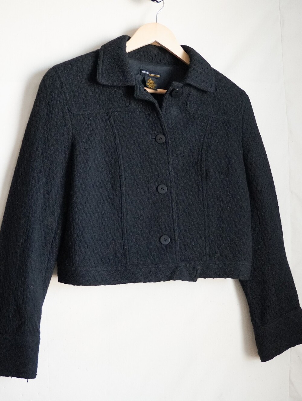 Grace Dane Lewis Black Wool Blend Cropped Jacket Size 4
